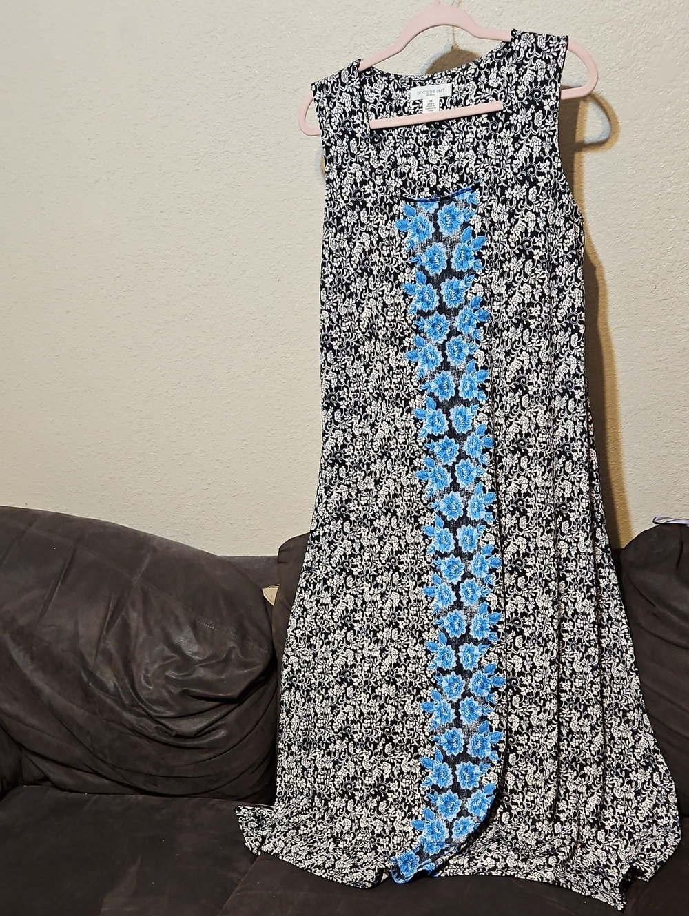 Skye's the Limit Black Maxi Dress with Blue Floral Center Panel